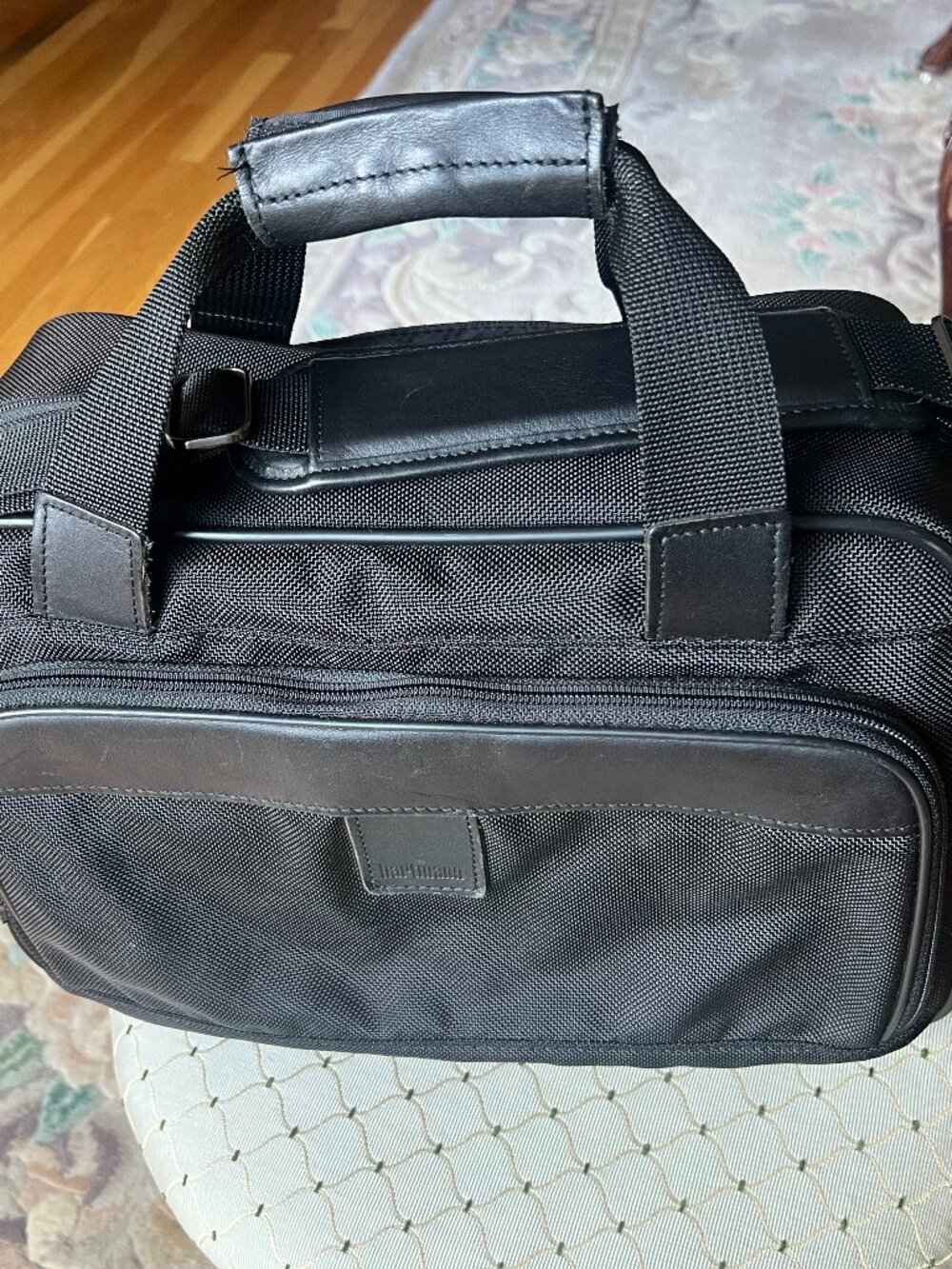 Hartmann Black Nylon Leather Travel Gym Tote Bag Plastic Lined